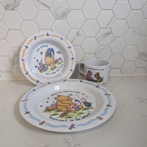 Disney Vintage Classic Winnie the Pooh Kids Plate, Bowl, Cup Dinnerware set lot